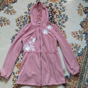 Embroidered Pink Peplum Zip-Up